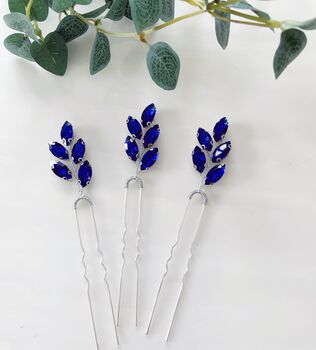 'Aria' Royal Blue Crystal Hair Pins, 4 of 4