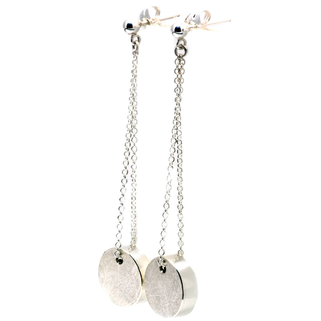 Dual Texture Hollow Silver Dangle Earrings, 1 of 5