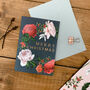 Navy Christmas Card, Rose Wreath, Copper Foil, thumbnail 1 of 3
