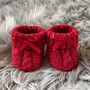 Wine Red Knitted Baby Booties With Bow, thumbnail 1 of 6