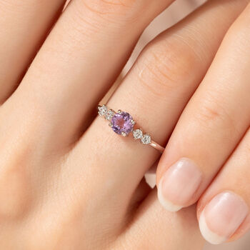 Lavender Amethyst Five Stone Ring In Sterling Silver And Gold, 4 of 11