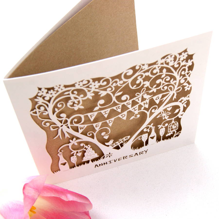 first wedding  anniversary  laser  cut card  by the 