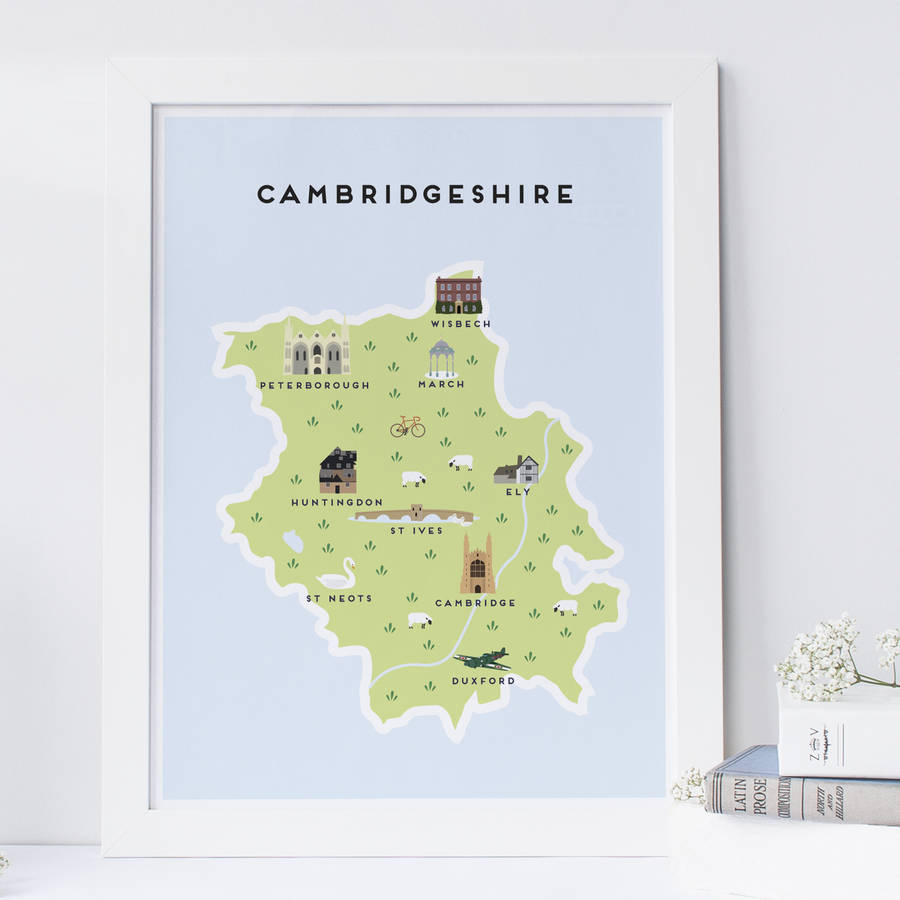 map of cambridgeshire print by pepper pot studios | notonthehighstreet.com