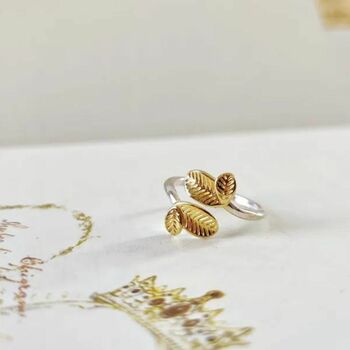 Adjustable Dainty Silver Plated Daisy Leaf Ring, 2 of 4
