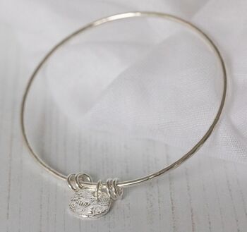 Sterling Silver Textured Circle Charm Bangle, 4 of 5