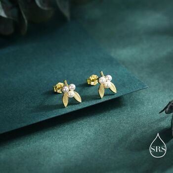 Tiny Mistletoe Stud Earrings In Sterling Silver, 2 of 11