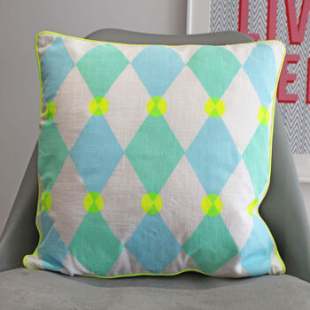 Bright Harlequin Screen Printed Cushion, 2 of 11