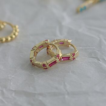 Pink Crystal Huggie Hoop Earrings 925 Silver, 5 of 7