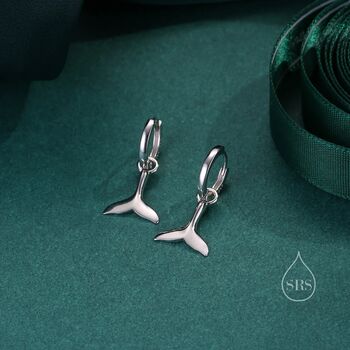 Sterling Silver Whale Tail Huggie Hoop Earrings, 5 of 10