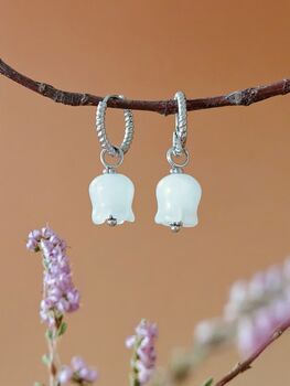 Elegant White Jade Lily Hoop Earrings, 4 of 8