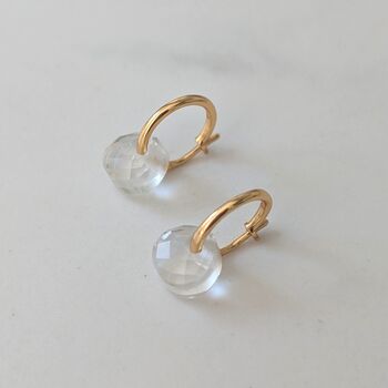 Clear Quartz Teardrop April Birthstone Earrings, Gold, 3 of 6