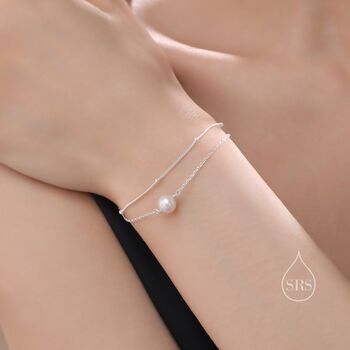 Sterling Silver Dainty Natural Pearl Double Layer Bracelet, 5 of 12