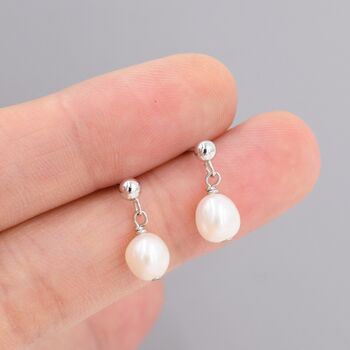 Genuine Fresh Water Pearl Drop Earrings Sterling Silver, 9 of 12