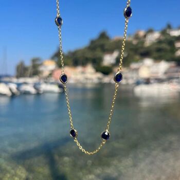 Sapphire And Gold Multi Gemstone Station Necklace, 2 of 5