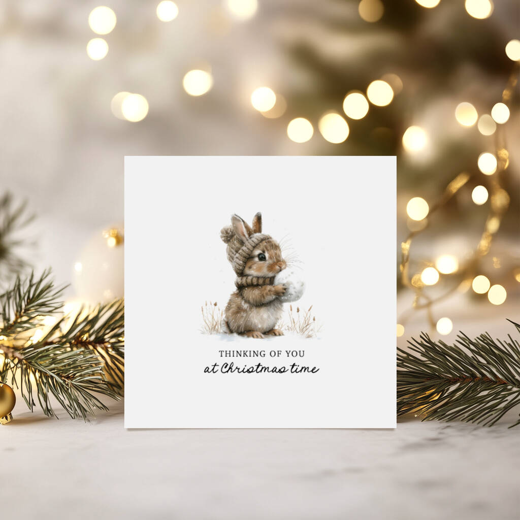 Thinking Of You At Christmas Card, Snow Bunny Design, 1 of 2