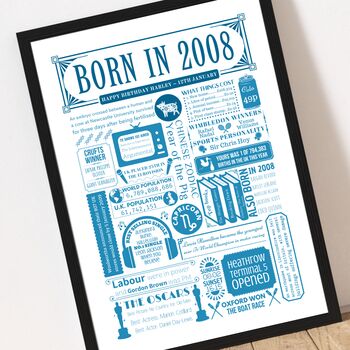 Born In 2008 Personalised 18th Birthday Fact Poster, 4 of 9