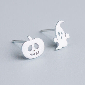 Sterling Silver Ghost And Pumpkin Stud Earrings, 4 of 8