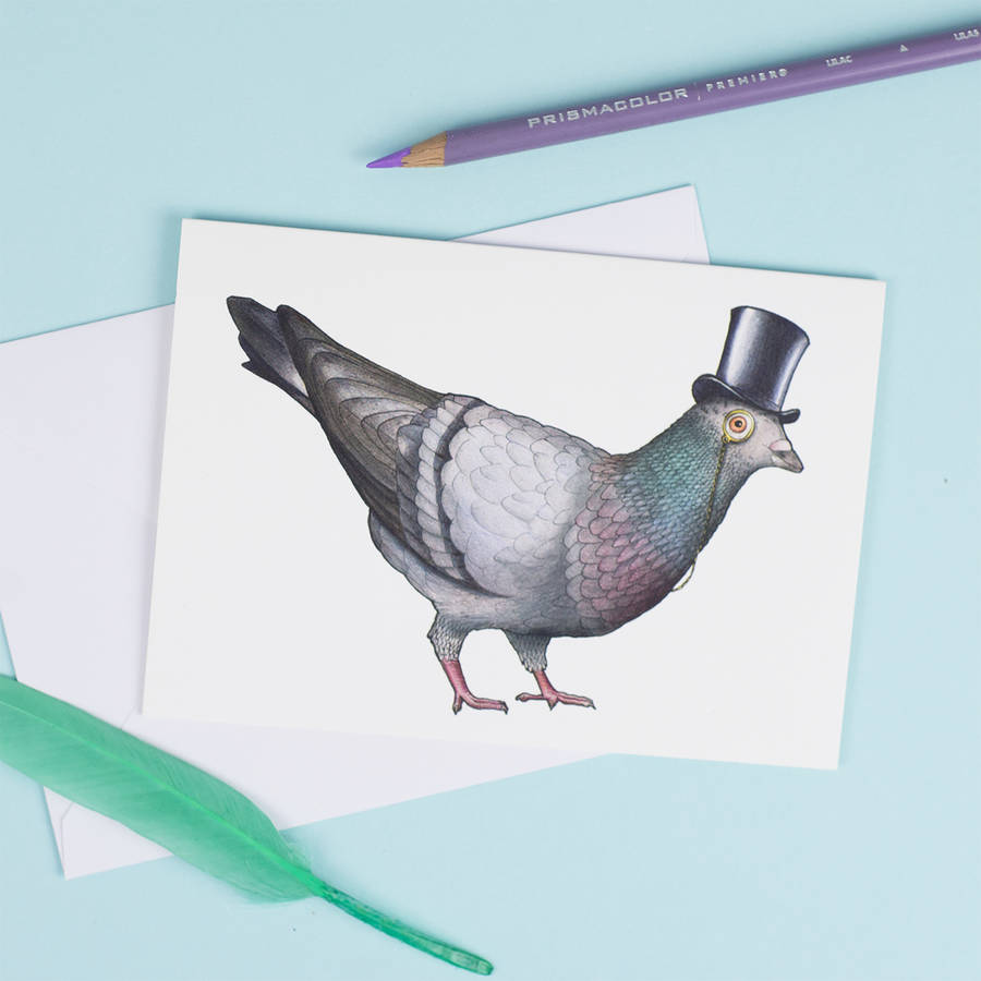 Birds in Hats Pigeon In A Top Hat Card | 