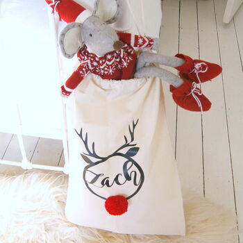 Pom Pom Rudolph Personalised Christmas Sack, 5 of 7