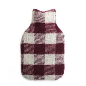 Burgundy Check Wool Hot Water Bottle, 2 of 2
