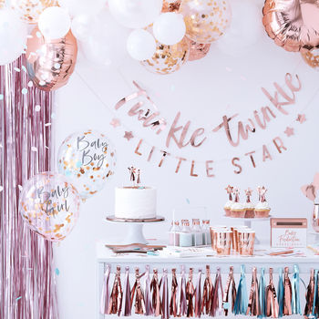 Rose Gold Foiled Baby Shower Backdrop Bunting, 3 of 3