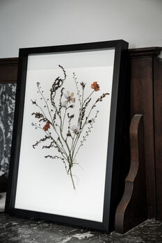 Whisper Stem Original Pressed Flower Art In A3 Black Frame, 3 of 7