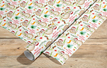 Sloth Personalised Christmas Wrapping Paper 556, 3 of 4