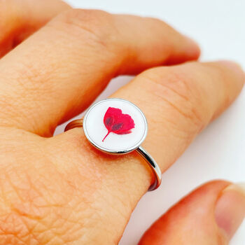 Baby's Breath Poppy Adjustable Ring Hand Made Round, 2 of 8