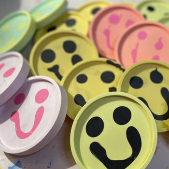 Smiley Face Coasters Neon Pink And Green Set Of Two, 5 of 9