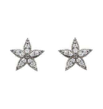 Sterling Silver Cubic Zirconia Flower Stud Earrings, 2 of 2