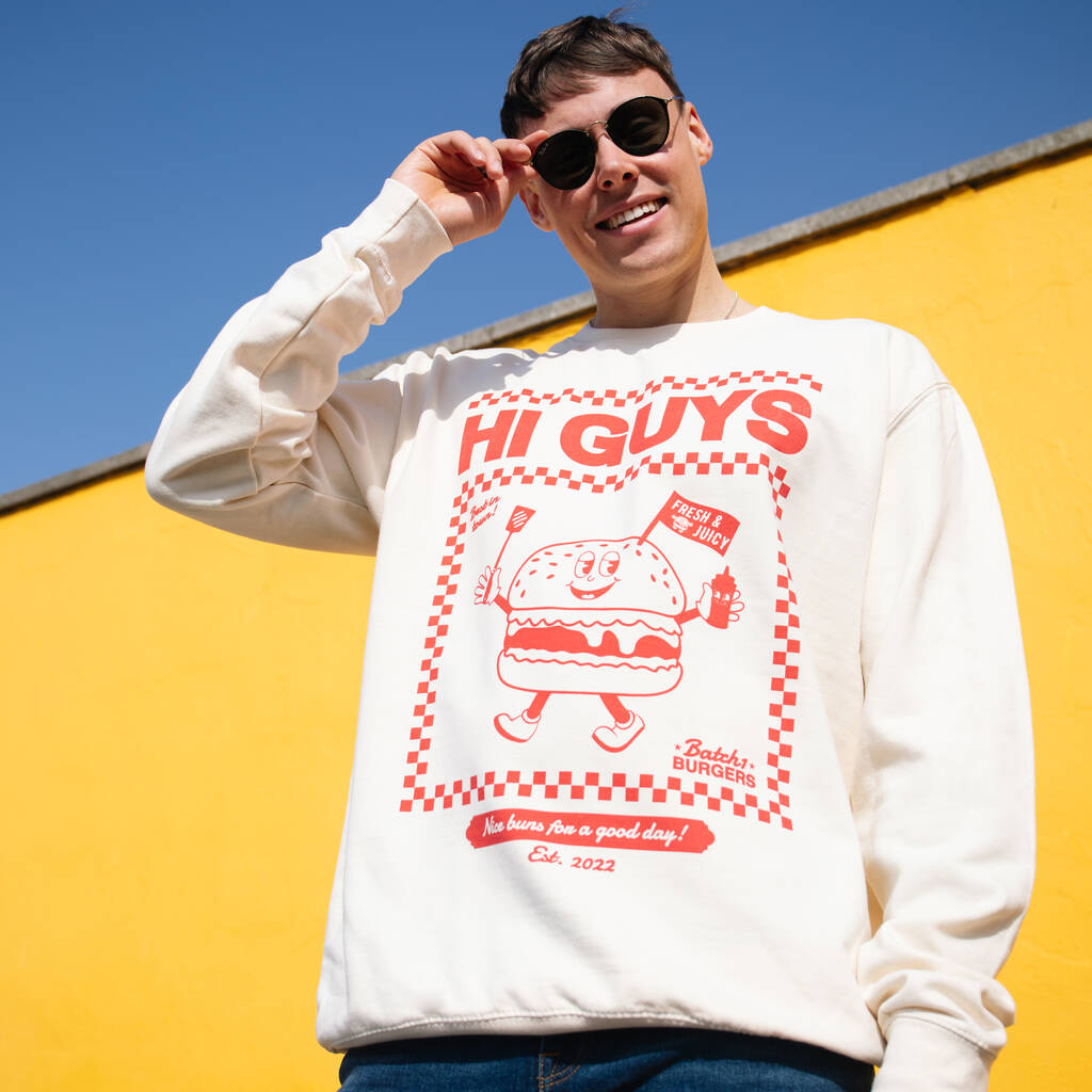 Hi Guys Men’s Burger Graphic Sweatshirt, 1 of 3