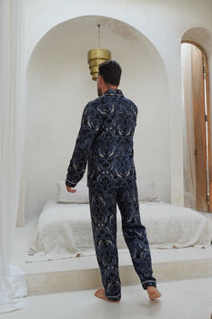 Men’s Black Silk Blend Long Pyjamas, 3 of 7