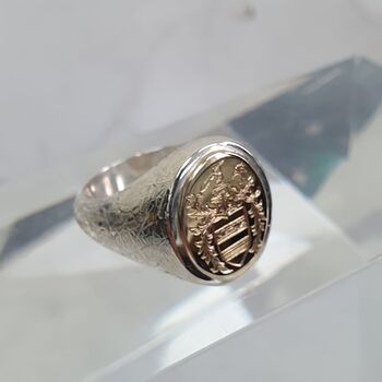 Silver And 9ct Gold Textured Signet Ring With 9ct Inlay, 7 of 12