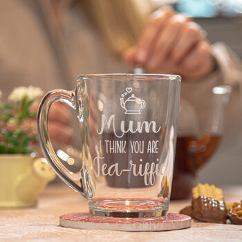 Personalised Tea Riffic Glass Tea Mug, 2 of 5