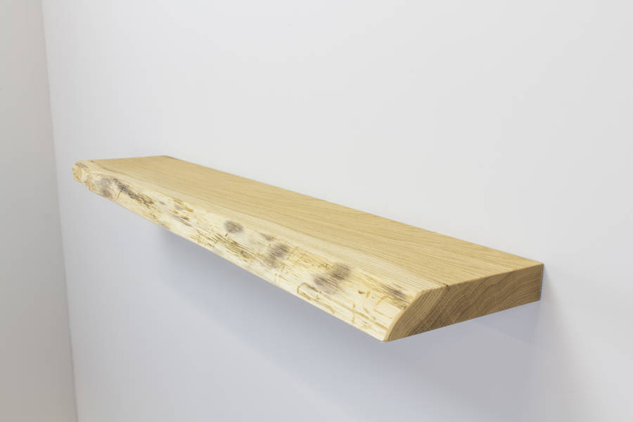 waney edge solid oak floating wall shelf by bespoak interiors