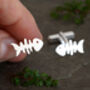 Fish Bone Cufflinks In Solid Sterling Silver, thumbnail 2 of 3