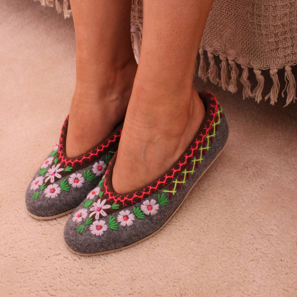 Lucky Dip Daisy Embroidered Felt Slippers By Onaie | notonthehighstreet.com