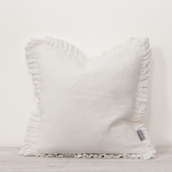 White Linen Ruffle Cushion, 2 of 3