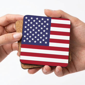 Personalised Set Of Four Flag Coasters With Cork Base, 2 of 6