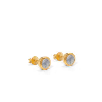 Birthstone Stud Earrings June: Moonstone Gold Vermeil, 3 of 4