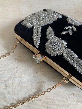 Black Floral Velvet Clutch Bag, 6 of 10