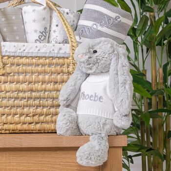 Personalised New Baby Gift Basket With Bashful Bunny, 3 of 6