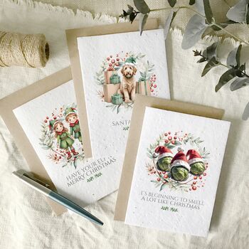 Fun Pun Christmas Cards Multi Pack Of 12, Plantable Wildflower Seed, 4 of 4