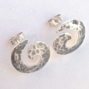 Silver Swirl Earrings With Hammered Finish, 2 of 4