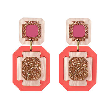 Double Gem Drop Earrings Pink, 2 of 3