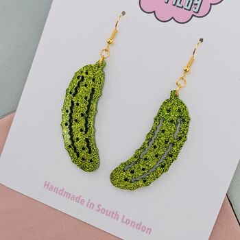 Mini Green Pickle Glitter Earrings, 5 of 5