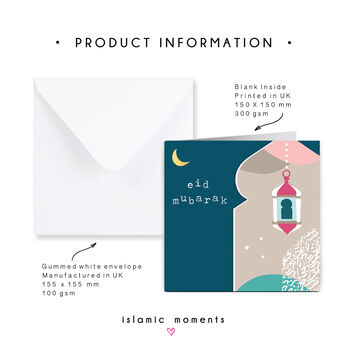 Eid Mubarak Arch Card In Navy Blue With Calligraphy, 2 of 3