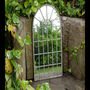 60cm Grey Garden Arched Mirror Distressed Metal Frame, thumbnail 1 of 3