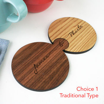 Set Of Two Personalised Wood Interlocking Coasters, 6 of 7
