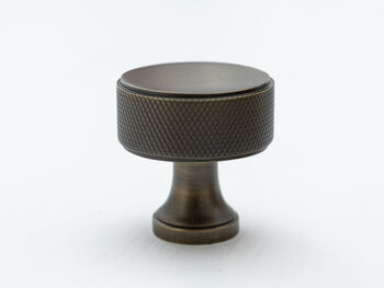 Antique Brass Round Knurled Knob With Border, 2 of 2